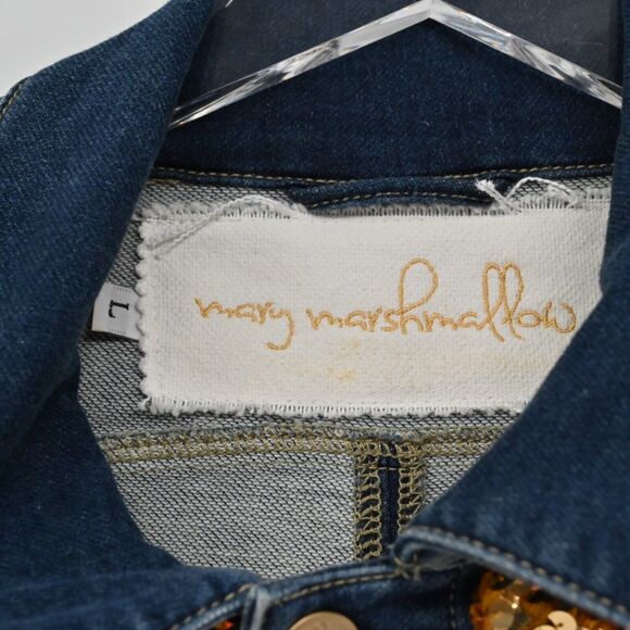 MARY MARSHMALLOW Jacket Womens Sz L Colorful Metallic Sequin Stripe Denim Preppy - Picture 8 of 15